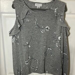Liz Claiborne Gray Ruffled Cold shoulder top